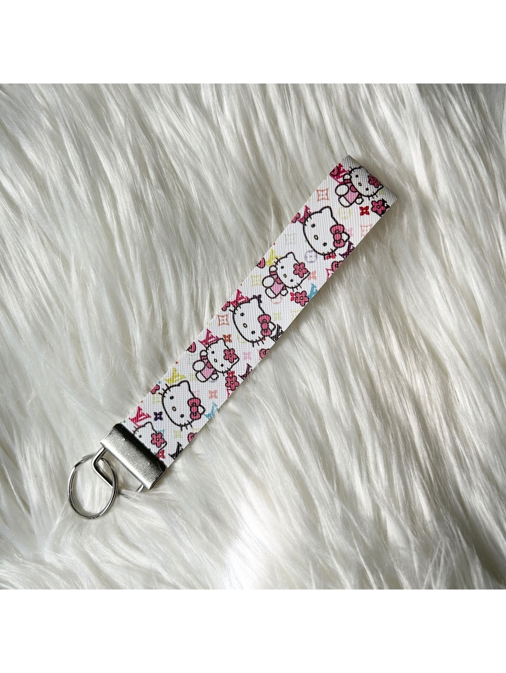 HK Hello Kitty Colorful Faux Leather Fashion Key Fob Keychains Wristlet